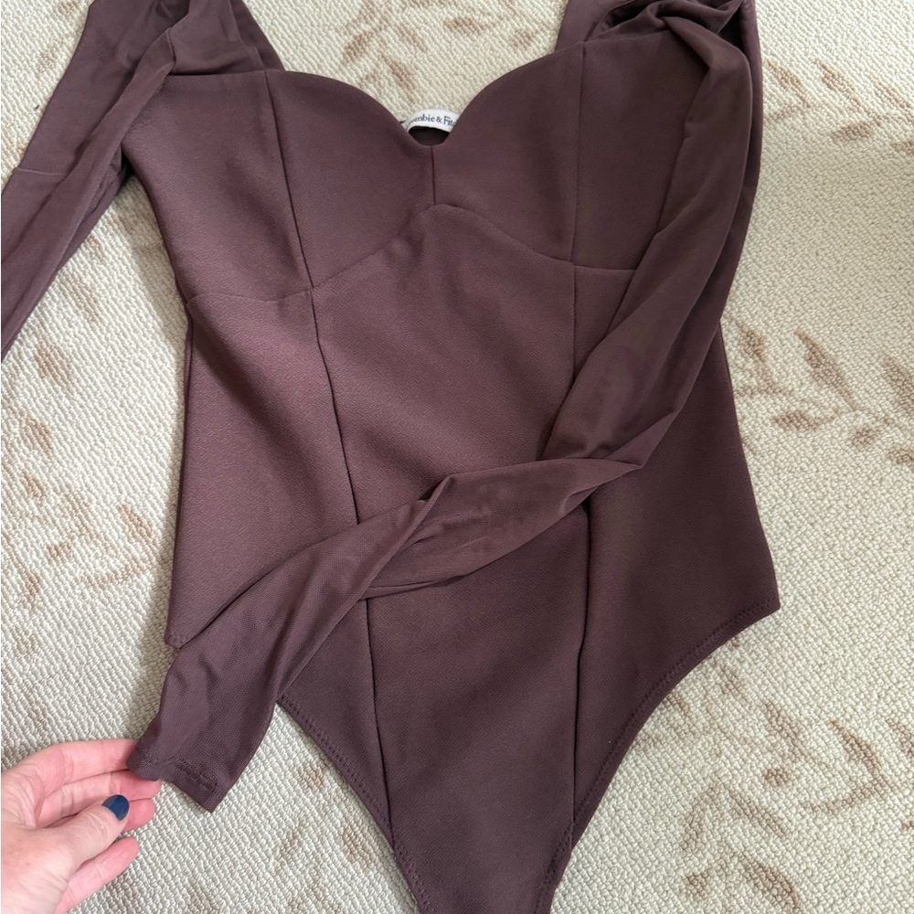 Abercrombie & Fitch Brown Bodysuit with mesh sleeves. Never worn